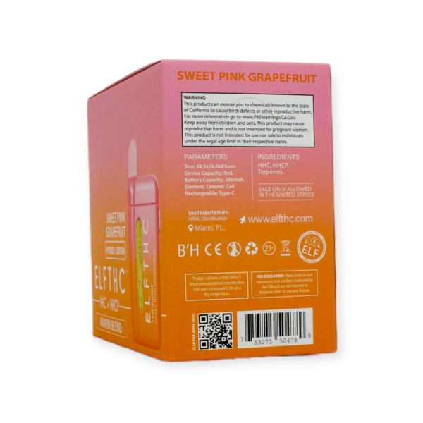 ELF THC AVARIN BLEND 5000MG DISPOSABLE HYBRID/SATIVA- SWEET PINK GRAPEFRUIT - Image 3
