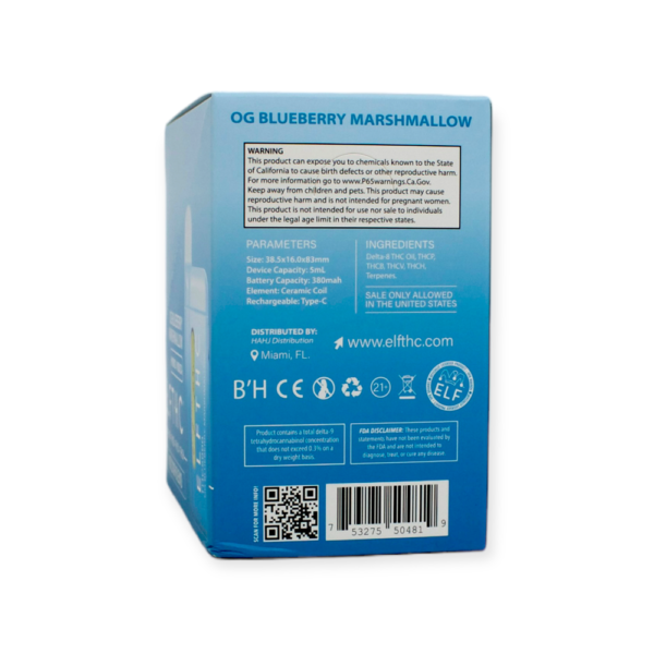 ELF THC NOLDOR BLEND 5000MG DISPOSABLE HYBRID/INDICA - OG BLUEBERRY MARSHMALLOW - Image 3