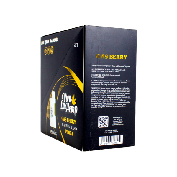 VIVA LA HEMP D8 PLATINUM 3500MG DISPOSABLE VAPE INDICA - GAS BERRY - Image 3