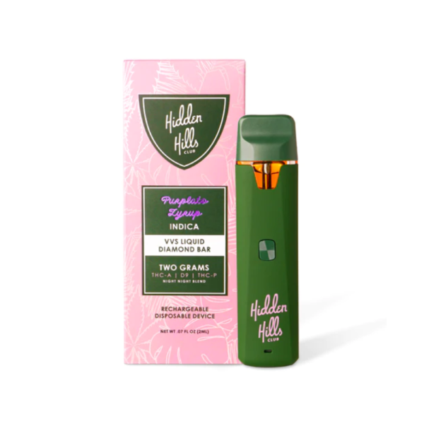 HIDDEN HILLS VVS LIQUID DIAMOND D9/THCA/THCP 2G DISPOSABLE INDICA - PURPLATO ZYRUP