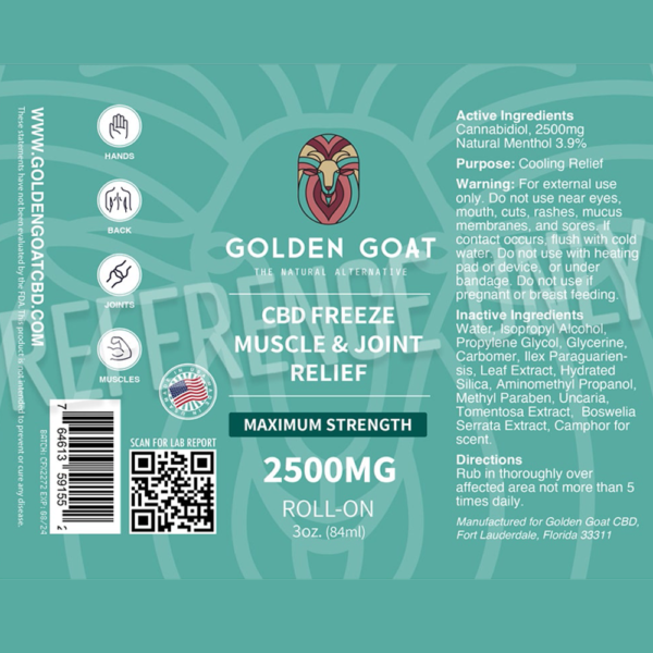 GOLDEN GOAT CBD ROLL ON 2500MG PAIN FREEZE - Image 2