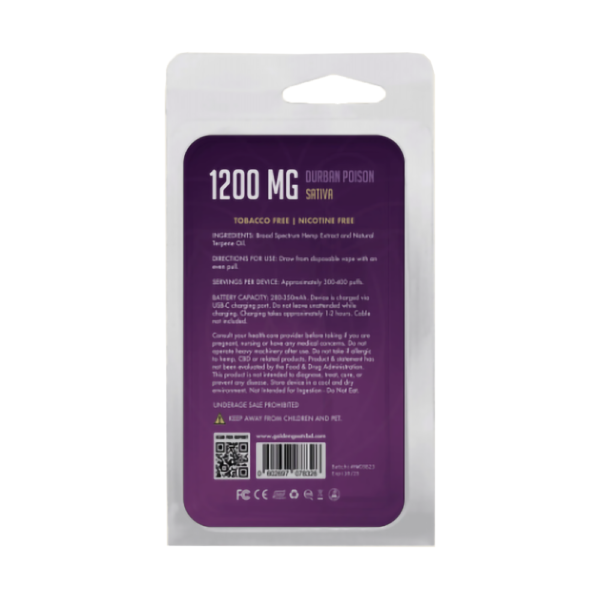 GOLDEN GOAT CBD 1200MG DISPOSABLE SATIVA - DURBAN POISON - Image 2