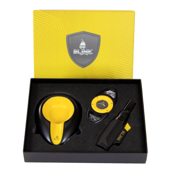 BLINK PREMIUM CIGAR CUTTER  W/ TORCH & ASHTRAY (KNIGHT) - YELLOW