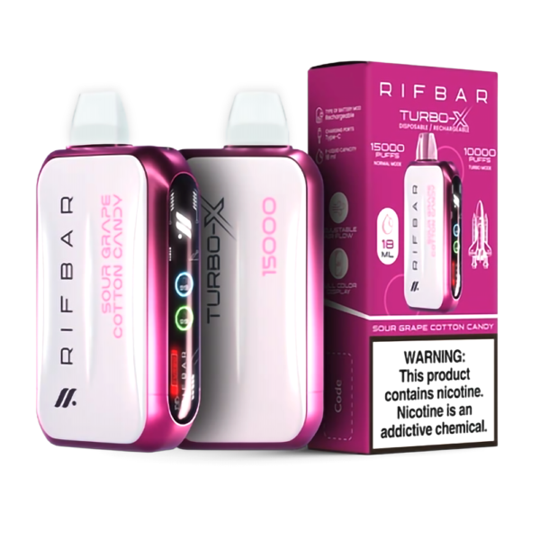 RIFBAR TURBO X 5% 15000 PUFFS DISPOSABLE - SOUR GRAPE COTTON CANDY