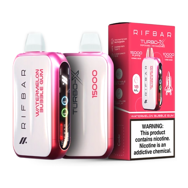 RIFBAR TURBO X 5% 15000 PUFFS DISPOSABLE - WATERMELON BUBBLEGUM