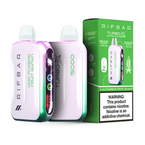 RIFBAR TURBO X 5% 15000 PUFFS DISPOSABLE - KIWI PASSIONFRUIT GUAVA