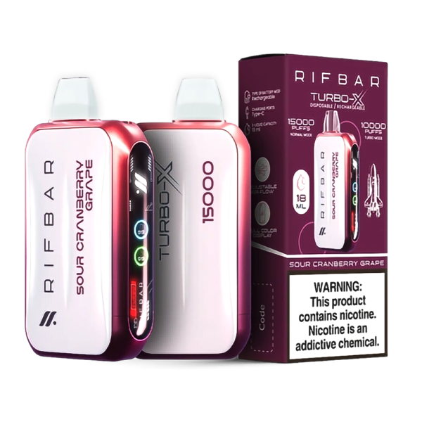 RIFBAR TURBO X 5% 15000 PUFFS DISPOSABLE - SOUR CRANBERRY GRAPE