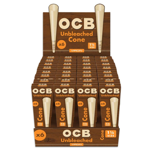 OCB VIRGIN UNBLEACHED CONE 1 1/4 6PK