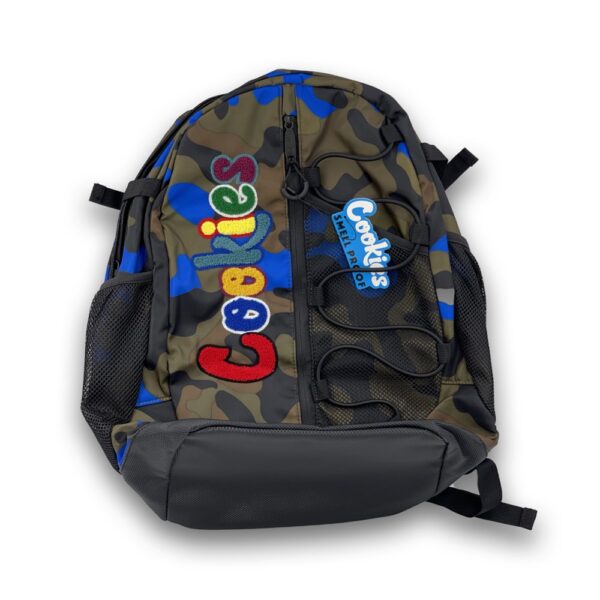 COOKIES SMELL PROOF "THE BUNGEE " BACKPACK WITH CHENILLE LETTERING - BLUE CAMO