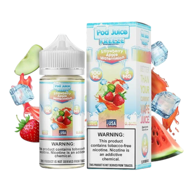 POD SALT NIC 100ML JUICE 3MG FREEZE  - STRAW APPLE WATERMELON