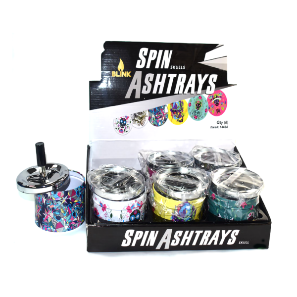 BLINK SPIN AWAY METAL ASHTRAY- SKULL