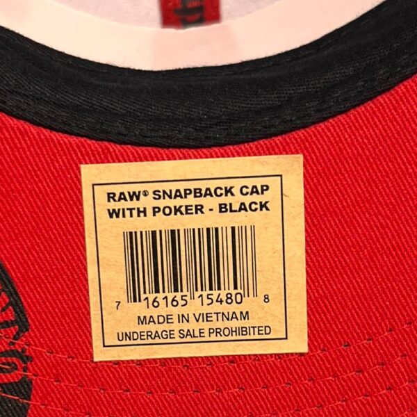 RAW SNAP BACK CAP WITH RED STITCHING & POKER - BLACK - Image 3