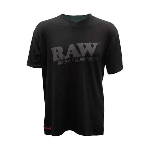 RAW SHORT SLEEVE VNECK BLACK SHIRT W BLACK LOGO - XL