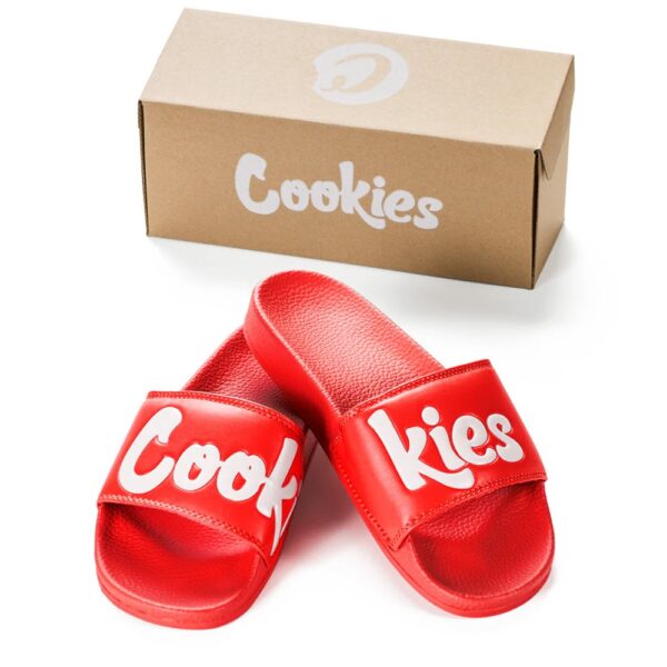 COOKIES ORIGINAL LOGO LEATHER RED SLIDES - ASSORTED SIZES - Image 3