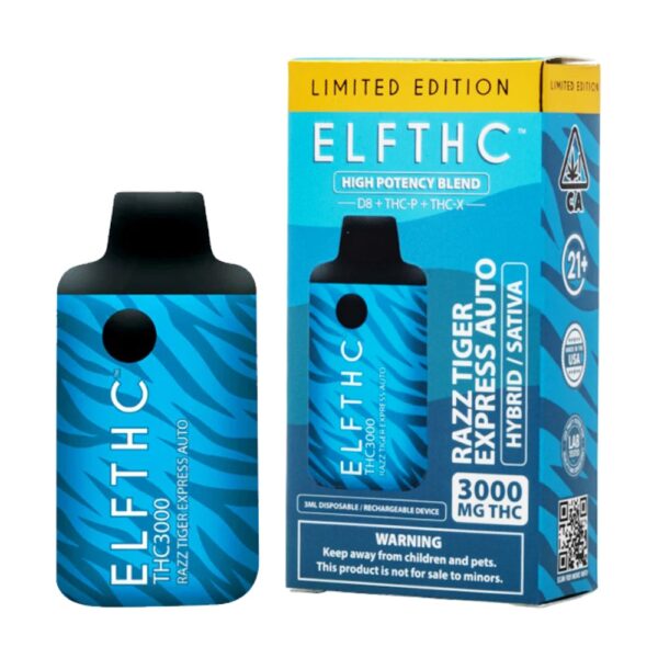 ELF THCA 3000MG DISPOSABLE  HYBRID/ SATIVA - RAZZ TIGER EXPRESS AUTO