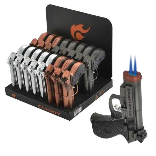 CLICKIT LARGE PISTOL DOUBLE TORCH LIGHTER