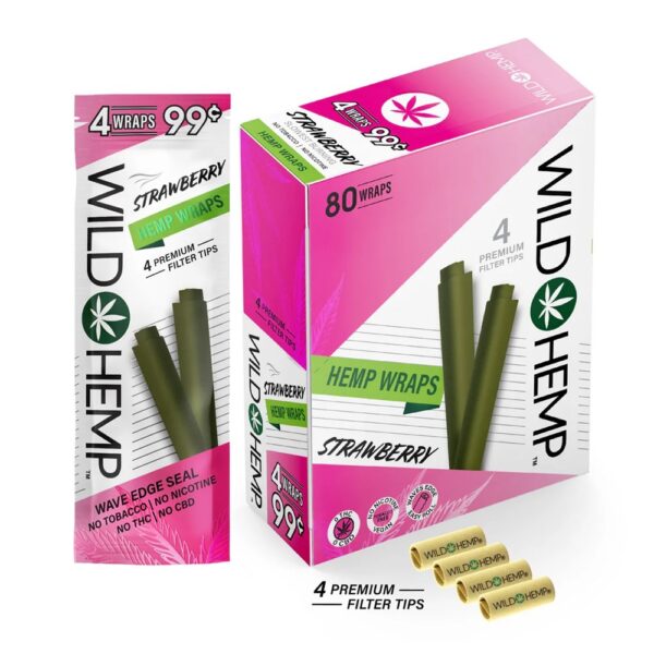 WILD HEMP W/ FILTER TIP 4/0.99 WRAPS - STRAWBERRY