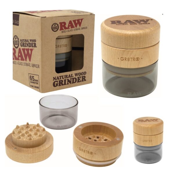 RAW 3PCS BIRCH WOOD TOP BLACK GLASS BOTTOM GRINDER