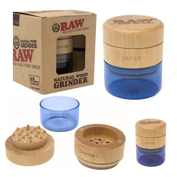 RAW 3PCS BIRCH WOOD TOP BLUE GLASS BOTTOM GRINDER