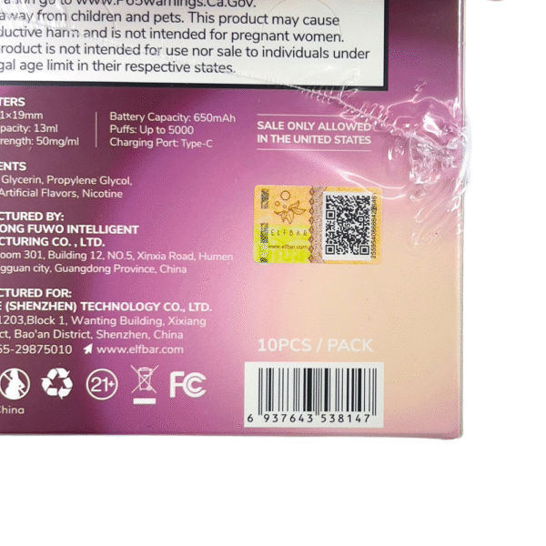 ELF BAR ULTRA 5% SALT NIC DISPOSABLE - STRAW WTRMLN PEACH - Image 3