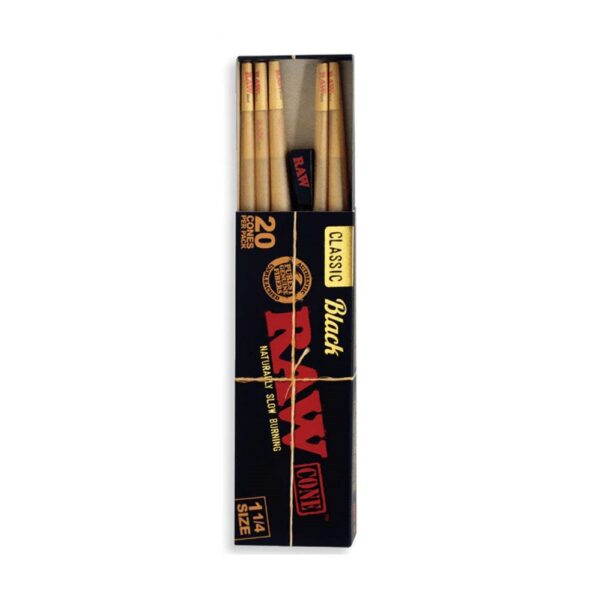 RAW CLASSIC BLACK 1 1/4 20PK CONE