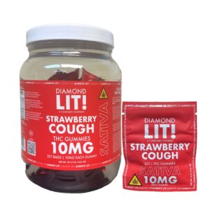 LIT! GUMMIES 2CT 25/JAR 10MG SATIVA – STARWBERRY COUGH
